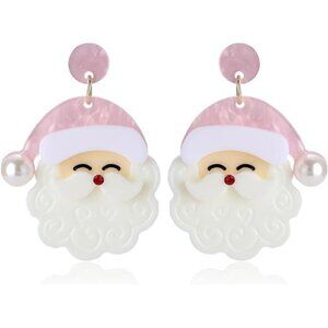 Pink Santa Claus Dangle Earrings Christmas Accessories Holiday Jewelry Xmas Gift